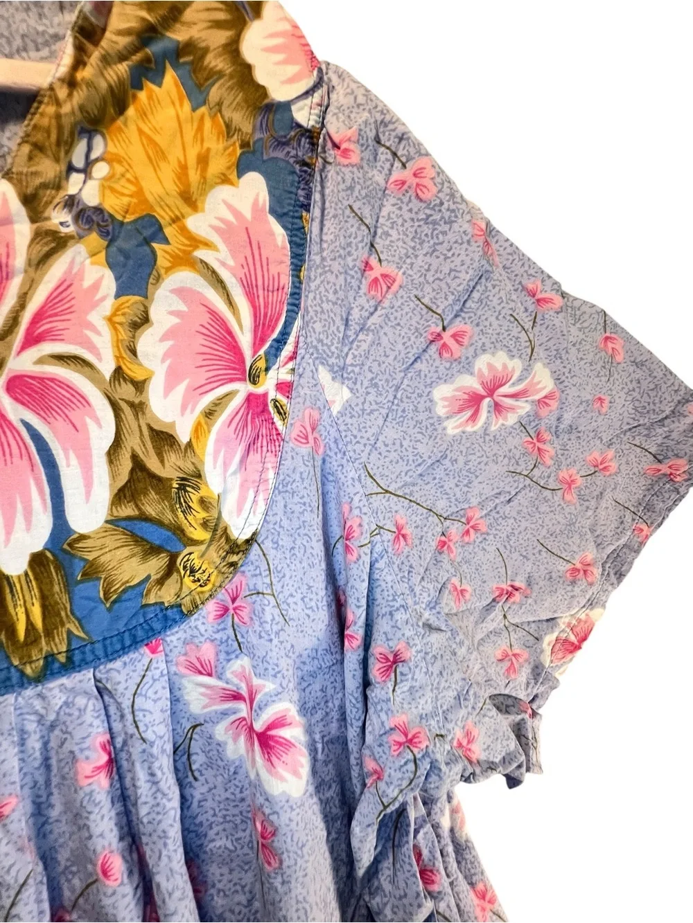 Woman Within 3X 100% Cotton Floral Housecoat Blue Pink Button Front Maxi